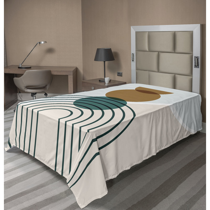 Drap plat moderne de style bohème Ambesonne, Drap plat pour lit simple TG, Caramel et bleu sarcelle / motif abstrait brun cla