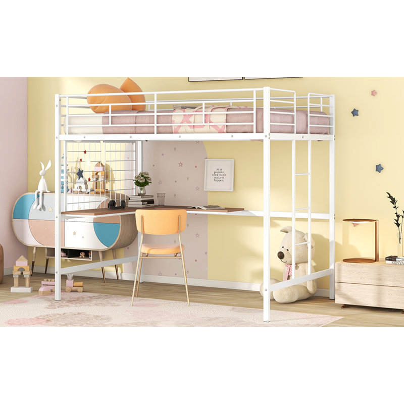 Lit mezzanine polyvalent en métal avec bureau de style moderne pour des espaces créatifs