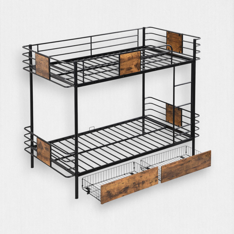 Twin Xl Metal Bunk Bed With Storage, Black