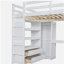 Lit mezzanine double en bois avec placard intégré, bureau, tablettes de rangement et tiroirs-121110590