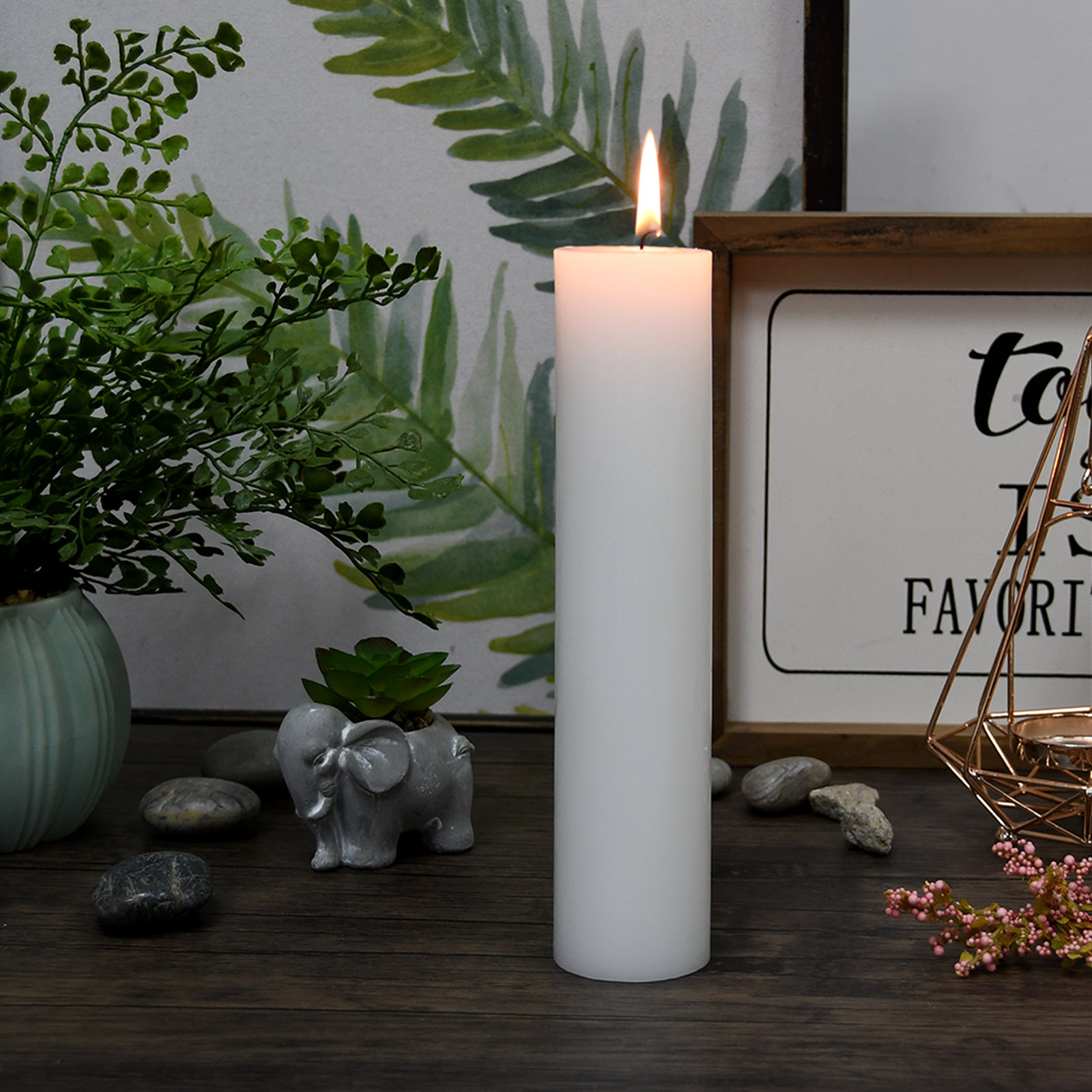Oliva Unscented Pillar Candle, White, 1, 9" H x 2" W x 2" D