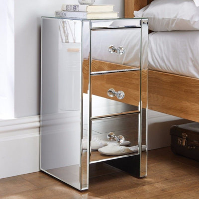 Bosco Mirrored Bedside Table 3 Drawers Modern Design