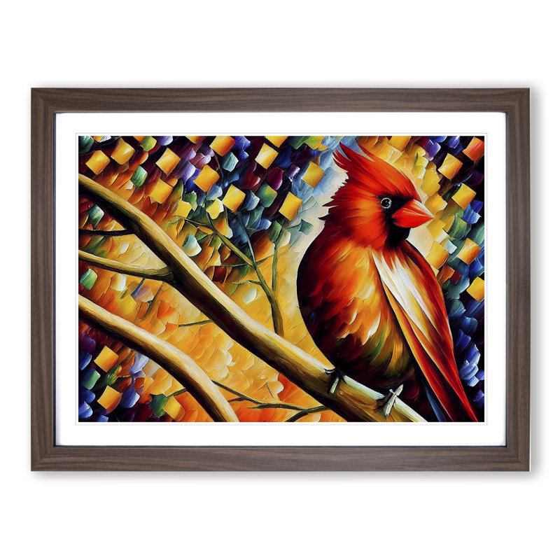 Cardinal Bird Vol.4 Abstract - Single Picture Frame Painting, 25cm H x 34cm W x 2cm D, Walnut Framed