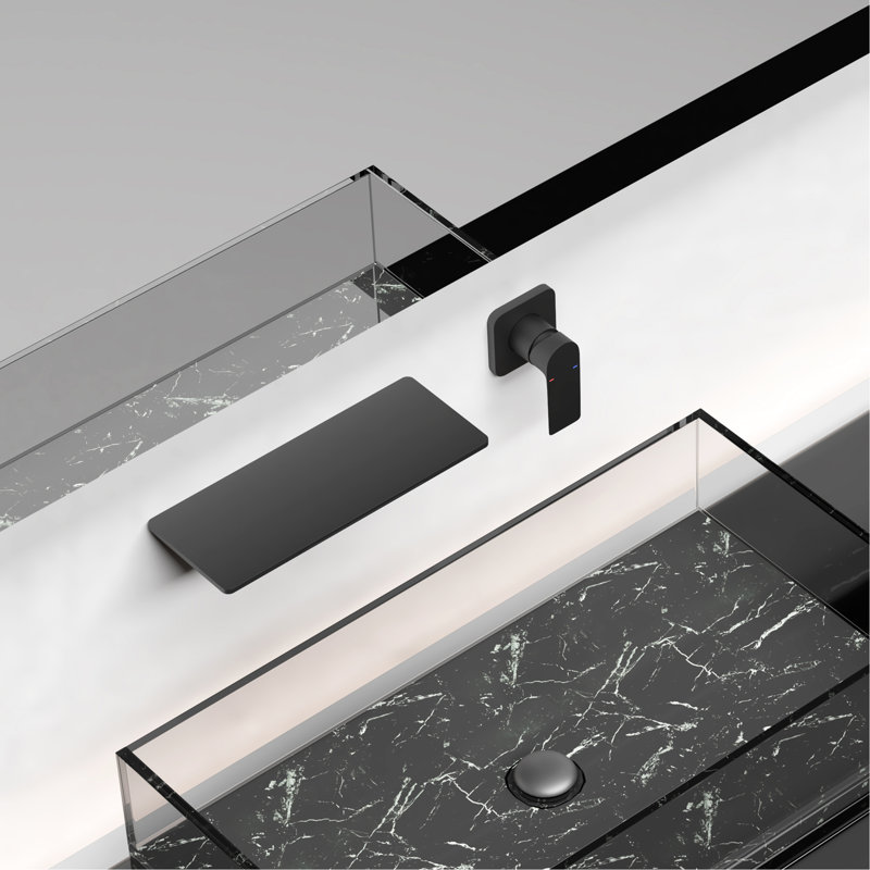 Waterfall Bathroom Sink Faucet In Matte Black, Single For Smooth Water Handling, , Brass Built Convenient Temperature Adjusting, Created
