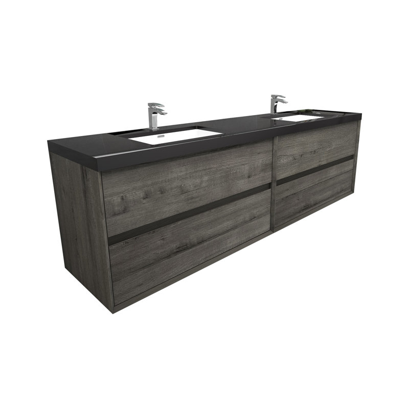 Ensemble de meuble-lavabo double mural 84 po Calarco Kody, Chêne fumé