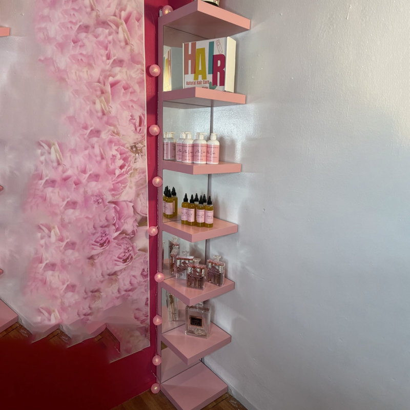 SlayStation Natalie Mirrored Column Display Shelves with Anti Tipping Bracket, Mirrored Back Panel, Pink
