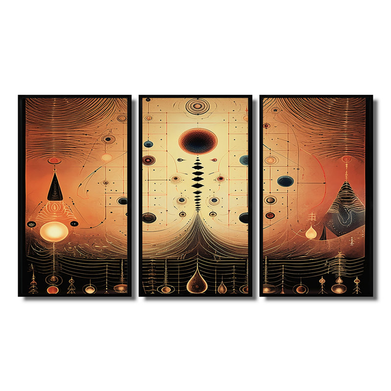 Costan - Ensemble d'art mural paysage abstrait, Cadre flottant noir, H 40 po x l 60 po x P 1 po
