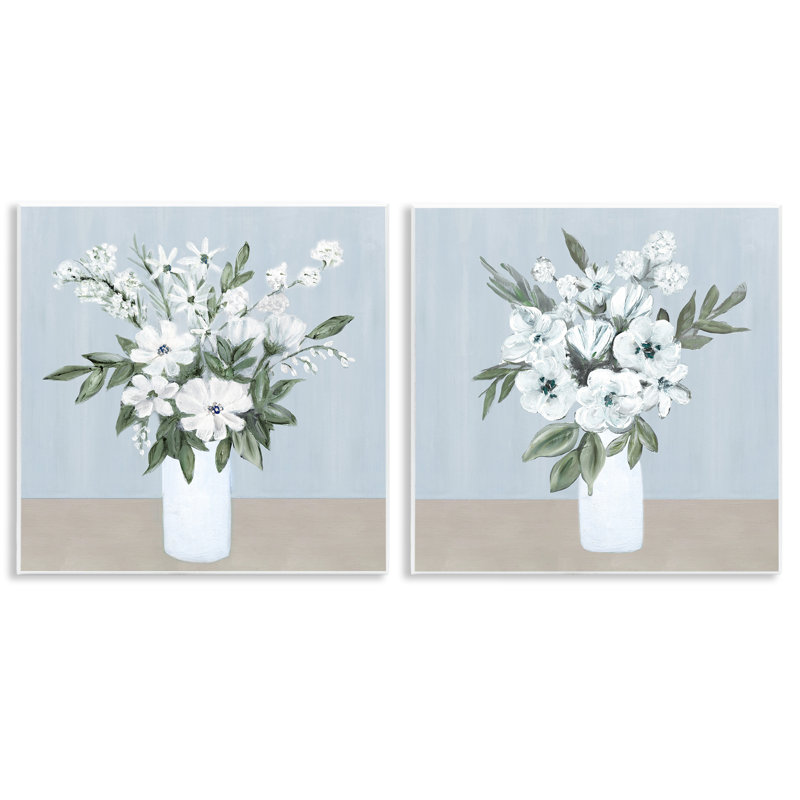 Ensemble de 2 plaques murales Mixed White Blossoms, design par Marilyn Dunlap
