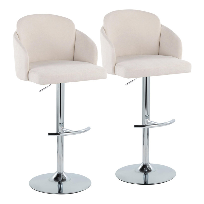Tabouret de bar réglable, Chrome chrome, Crème / tissu