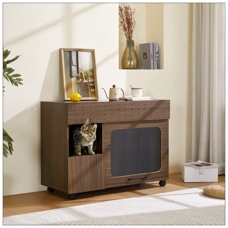 Enceinte de litière 2 en 1 multi-usage 2 en 1, table d'appoint moderne en noyer avec rangement, armoire latérale de buffet
