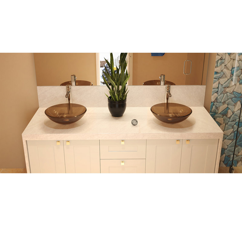 Lavabo de salle de bain vasque circulaire en verre translucide, Transparent, Gris anthracite