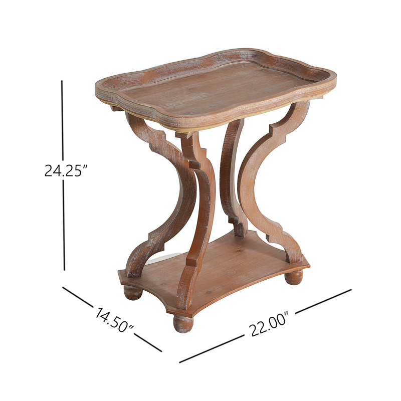 Table de bout en bois de sapin naturel avec base en sablier et plateau à lèvres - Table d'appoint de style campagne française pour le salon