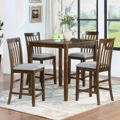 5 Piece Dining Table Set, Wooden Dining Square Table Set For 4, Counter Height Kitchen Table Set With Square Table And 4 Upholstered Chairs For Small -  Lark Manorâ¢, E6DBD9E6849544039A4DE93A7F8377C8