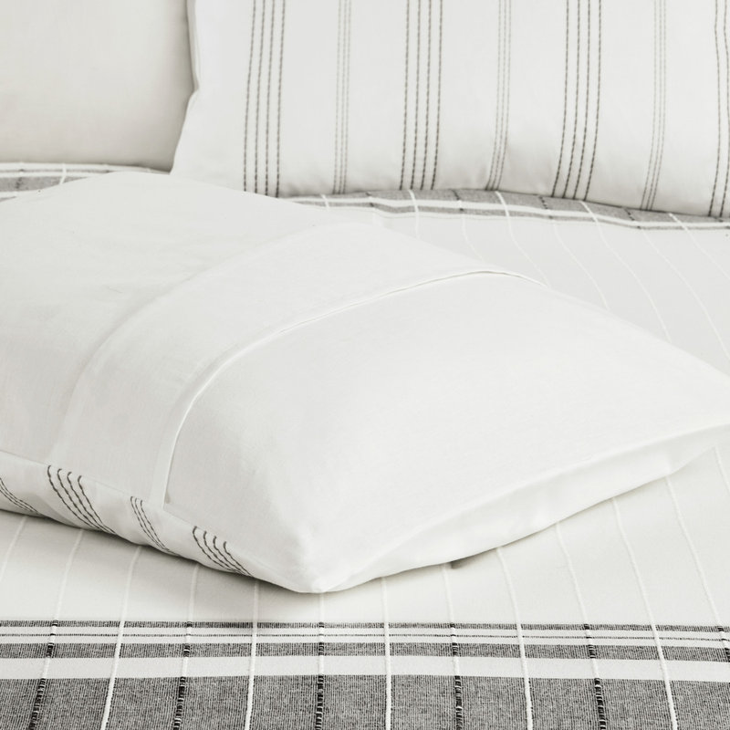 Ensemble de 6 décorations de chambre en coton pour très grand lit - blanc / gris, style chalet 100% style simple