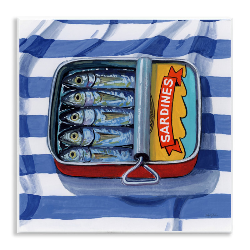 Plaque de sardines sur toile rayée, design par Kate Jarvik Birch