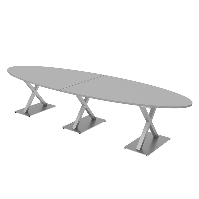 Table de salle de conférence ovale avec x bases, L 144 po x l 48 po, Brouillard gris
