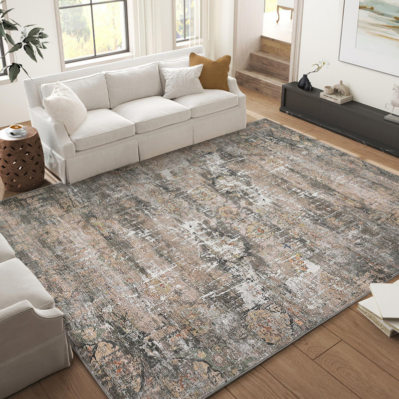 Machine Washable Rug with Rubber Backing for Living Room Oriental Non-Slip Dining Room Rug Easy-Cleaning Vintage Floor Carpet for Bedroom Dining Room Office Nursery Playroom