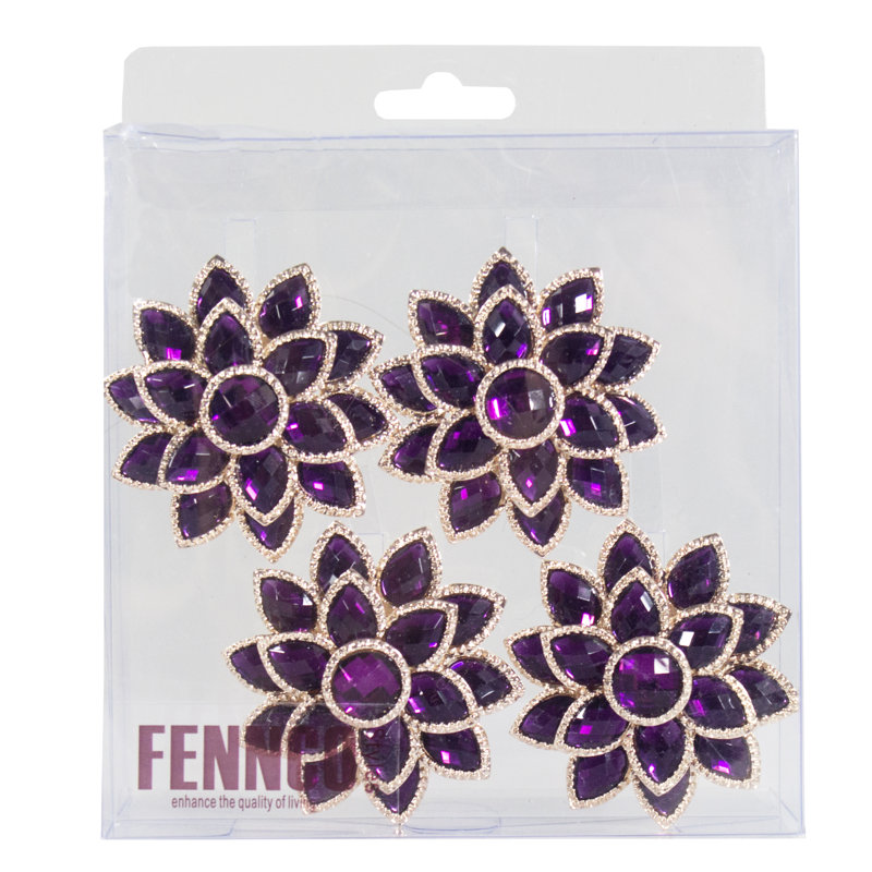 Rond de serviette en métal mauve à strass mauve, ensemble de 4, Mauve