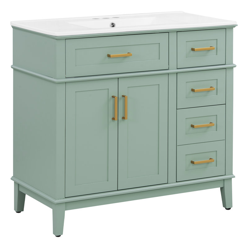 Meuble-lavabo et lavabo moderne 36 po vert clair en bois massif