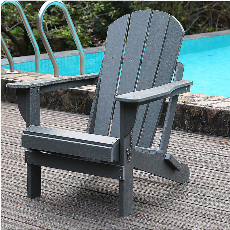 Adirondack Folding Chair with Dual Cup Holders - HDPE All-Weather Outdoor Chairs, Wood-Like Patio Chair for Backyard, Camping, Garden, Pool & Fire Pit, Grey