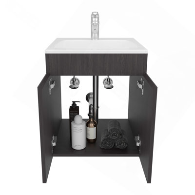Bathroom Vanity 45 Meka, with Two Drawers and Open Shelf, Black