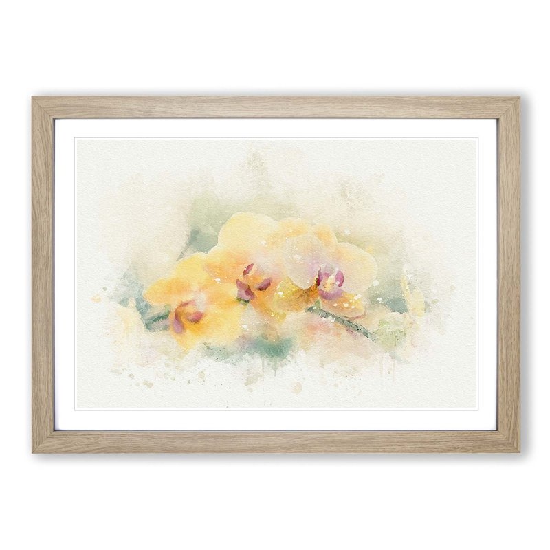 Yellow Orchids in Abstract - Picture Frame Graphic Art Print, Oak, 60cm H x 91cm W x 2cm D