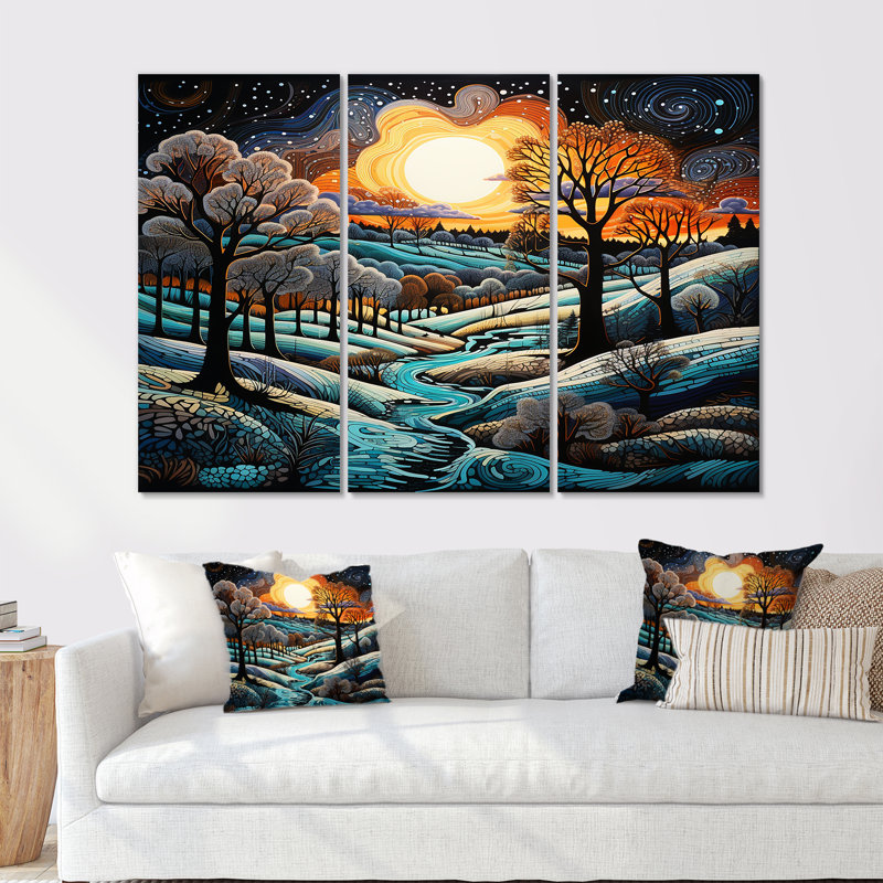 Ensemble de salon Blue River River In The Valley With Trees - River Mountain, Toile tendue, H 32 po x l 48 po x P 1 po