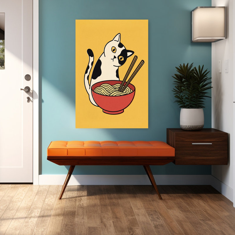 «Curious Cat Ramen», art mural contemporain, H 48 po x l 32 po