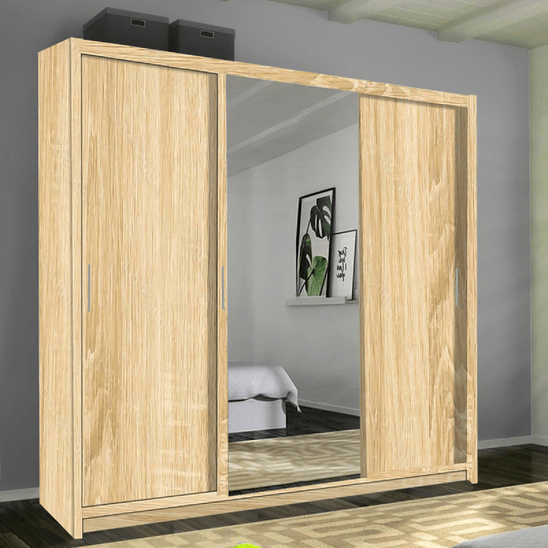 Chuipek 3 Door Manufactured Wood Wardrobe, Oak
