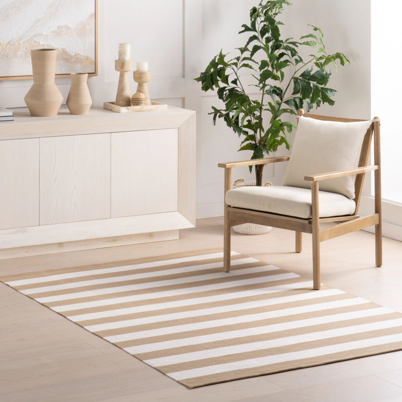 Banks Stripe Khaki Handwoven Indoor/Outdoor Rug, Rectangle 2' x 3'