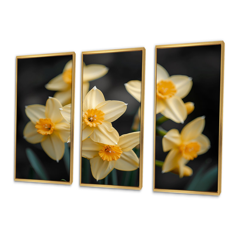 - Daffodils Wall Art Print Set, 28" H x 36" W x 1" D, Gold Floater Framed Canvas