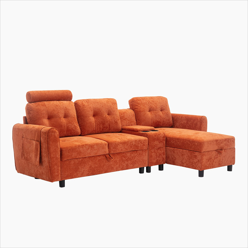 Canapé et méridienne modulaires faisant face à la droite de 88,98 po Orofino, Mélange de polyester orange