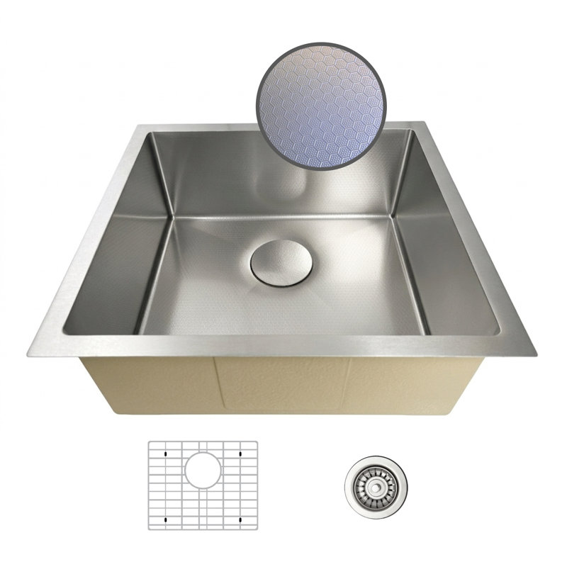 Évier de cuisine texturé en nid d'abeille 20 po - Bol simple - Acier inoxydable 316 avec calibre 16