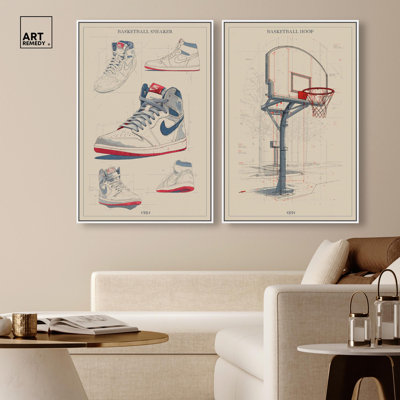 Basketball Blueprints set Canvas Print Sports Wall Decor Set by Art Remedy, Gallery Wrapped, 10 x 15