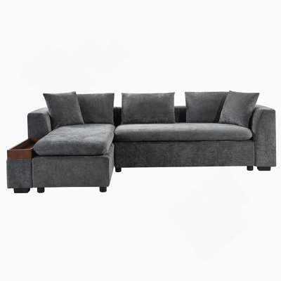 Sectional Sofa 93.7" L-Shaped Sofa Upholstered Sofa Couch With Wooden Storage Compartment For Living Room, Gray