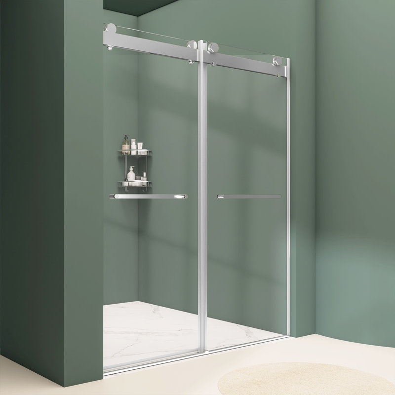 Portes de douche et de baignoire l 68 po x l 72 po x H 76 po Porte de douche coulissante double sans cadre avec verre trempé transparent