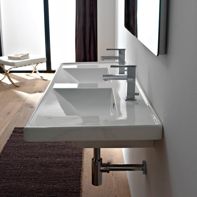 Scarabeo By Nameeks ML 18.5'' Glossy White Ceramic Rectangular Drop-in, Wall Mount Bathroom Sink with Overflow