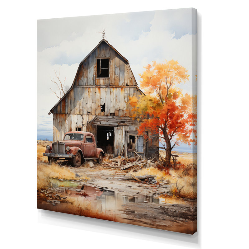 Aswini Barns Rustic Charm IX - Art mural de grange pour le salon, H 32 po x l 16 po x P 1 po, Toile tendue