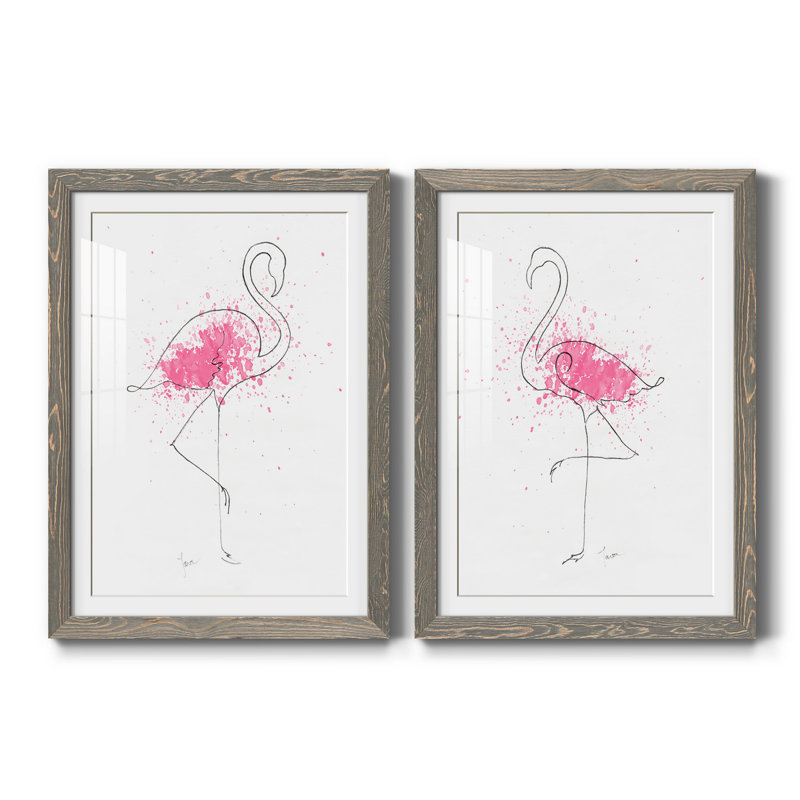 Flamingo Splash I - ensemble de 2 reproductions d'art, H 44 po x l 31 po x P 1 po, Cadre en papier gris, Blanc