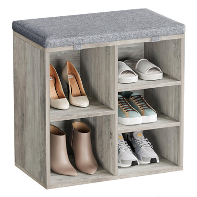 Shoe Bench, Entryway Storage Bench with Cushion, Cubby Shoe Rack with Adjustable Shelves, Shoe Organizer Bench for Living Room, Bedroom, Hallway, Mudroom (Grey, 20 inch)