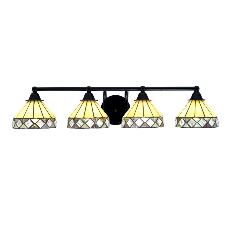 Paramount 4 Light Bath Bar Shown In Matte Black Finish With 7" Diamond Peak Art Glass