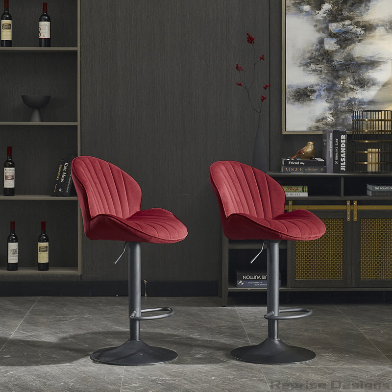 Adjustable Barstools with Back and Footrest,Set of 2, Red