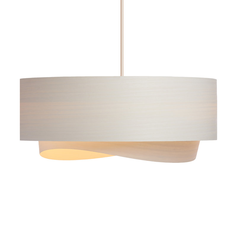 Lustre Mid-Century moderne Mid-Bowen, Placage blanc, H 13 po x l 17,5 po x P 17,5 po