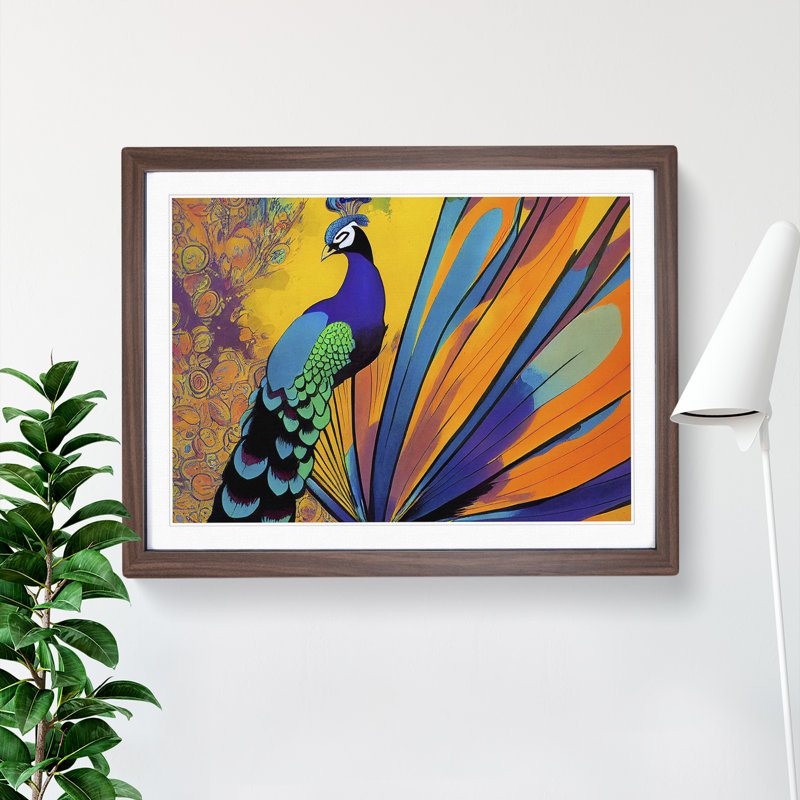 Exclusive Peacock Abstract - Framed Print, 46cm H x 64cm W x 2cm D, Walnut