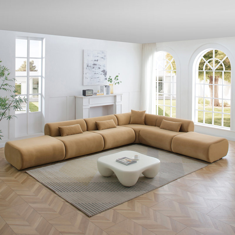 Vivienne Collection Luxury L-shape Sectional Sofa, Brown Velvet