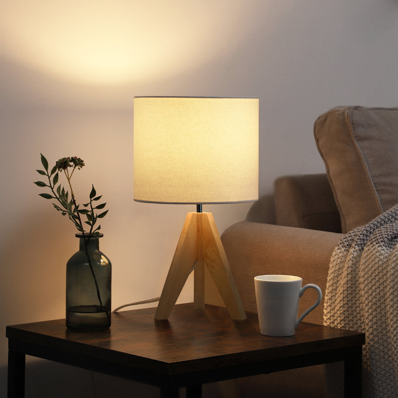 Fidel Solid Wood Tripod Table Lamp, Paper White
