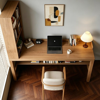 Grand bureau de rangement simple en bois de pin brun massif