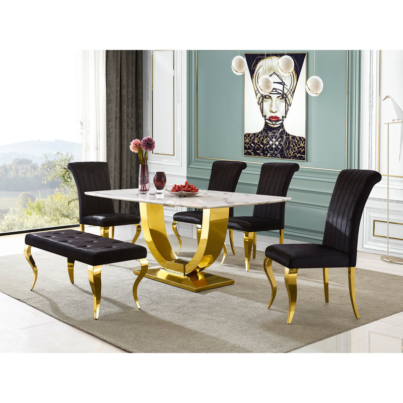 Chaise en velours Franciska, Noir, Or