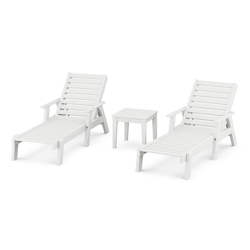 POLYWOOD Captain Outdoor Chaise Lounge with Table, White