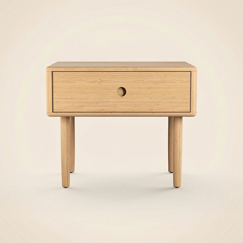 Mid-Century Modern Solid Wood Anna Nightstand, Beige
